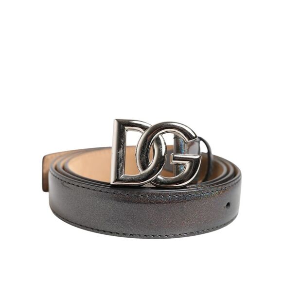 Dolce & Gabbana Metallic Leather Silver Tone Logo Buckle Men's Belt